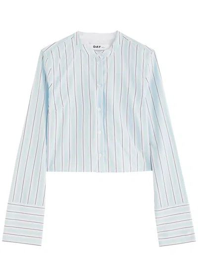 Day Birger Et Mikkelsen Alexi Striped Cropped Cotton-blend Shirt In Light Blue