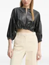 Day Birger Et Mikkelsen Drawstring-cuffed Leather Blouse In Black