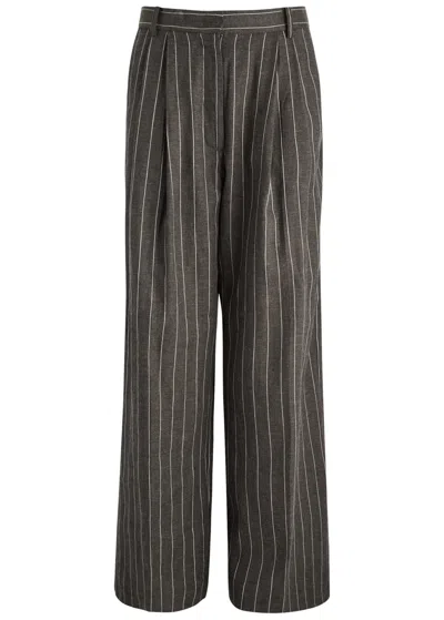 Day Birger Et Mikkelsen Enzo Pinstripe Linen-blend Trousers In Brown