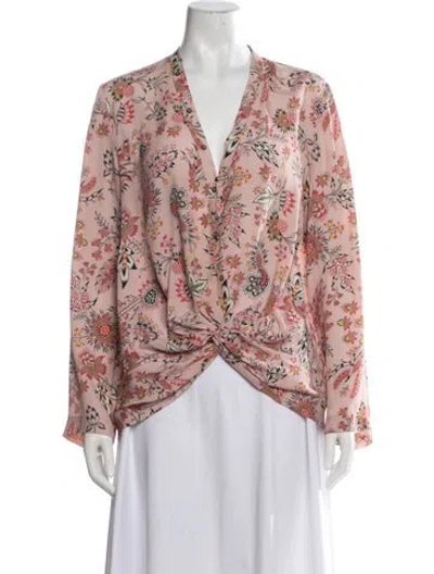 Pre-owned Day Birger Et Mikkelsen Floral Print V-neck Blouse In Pink