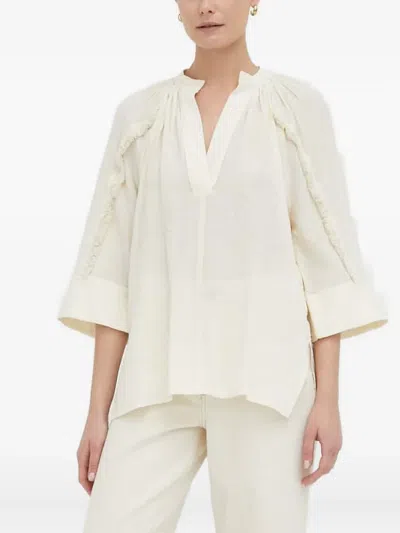 Day Birger Et Mikkelsen Fringe V-neck Blouse In White