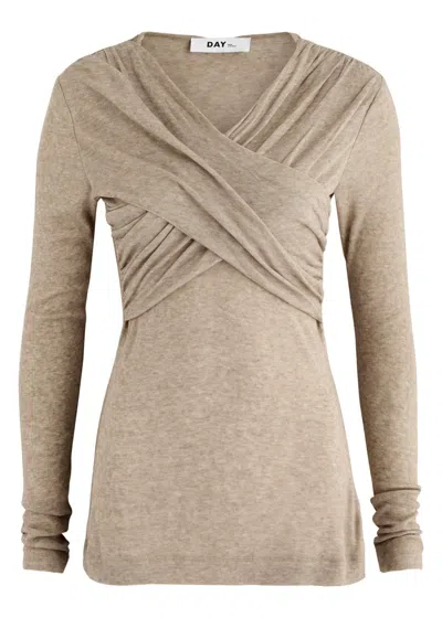 Day Birger Et Mikkelsen Kira Wrap-effect Cotton-blend Top In Beige