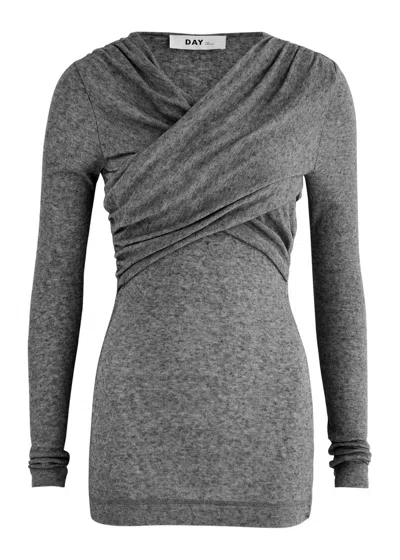 Day Birger Et Mikkelsen Kira Wrap-effect Cotton-blend Top In Charcoal