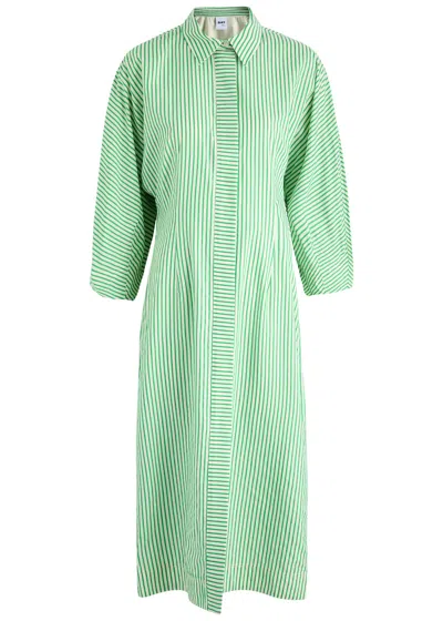 Day Birger Et Mikkelsen Laurie Striped Cotton-blend Midi Shirt Dress In Green