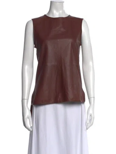 Pre-owned Day Birger Et Mikkelsen Leather Crew Neck Top In Brown
