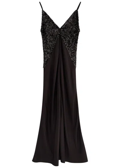 Day Birger Et Mikkelsen Priya Sequin-embellished Satin Midi Dress In Black