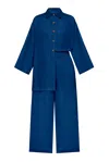 Day In Linen Handcrafted Top &amp; Pants Set In Deep Water Blue