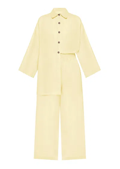 Day In Linen Top &amp; Pants Set In Lemon Yellow
