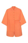 Day In Linen Top &amp; Shorts Set In Coral Orange