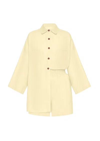 Day In Linen Top &amp; Shorts Set In Lemon Yellow