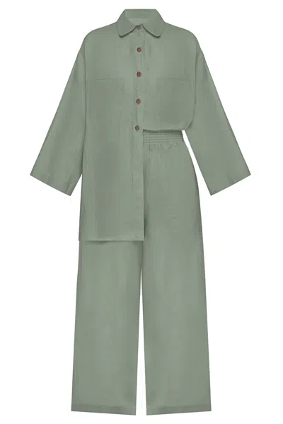 Day In Linen Top And Pants Set Algue