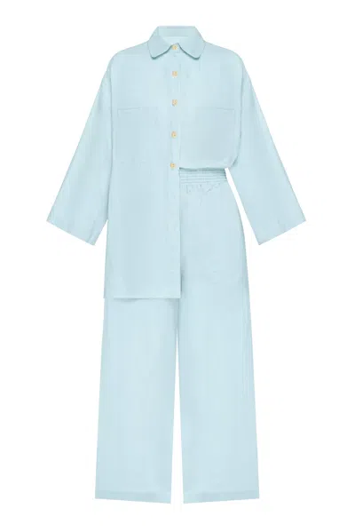 Day In Linen Top And Pants Set Light Blue