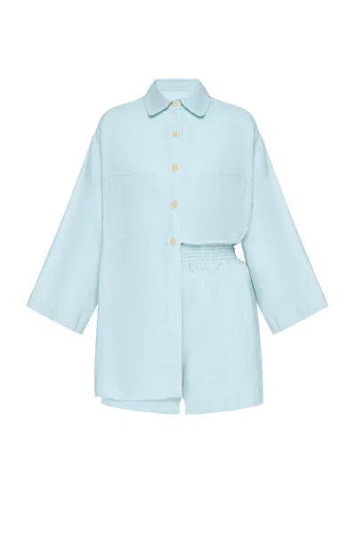 Day In Linen Top And Short Set Light Blue