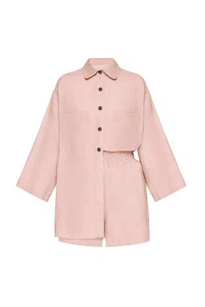 Day In Linen Top And Short Set Rose