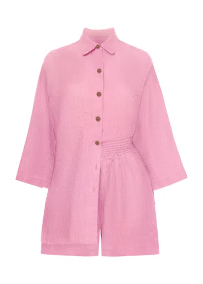 Day In Linen Top And Short Set Smoke Orchid