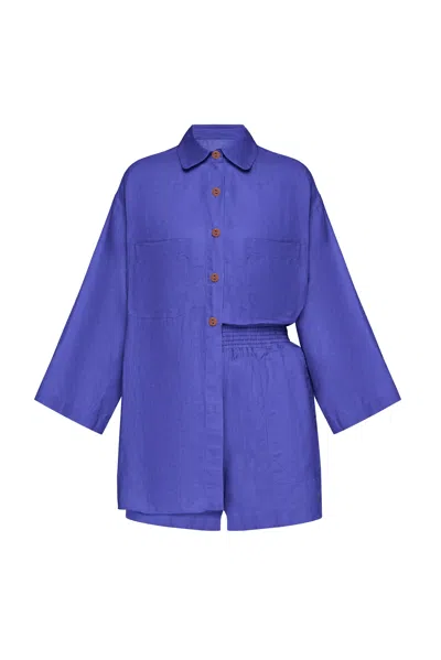 Day In Linen Top And Shorts Set Blue Iris