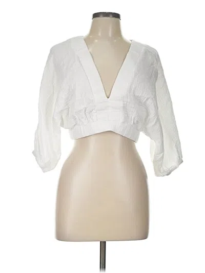 Pre-owned Day + Moon 3/4 Sleeve Blouse In White