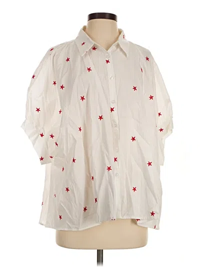 Pre-owned Day + Moon 3/4 Sleeve Button Down Shirt In White