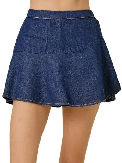 Day + Moon A Love So True Wrap Skort In Washed Dark Denim In Blue