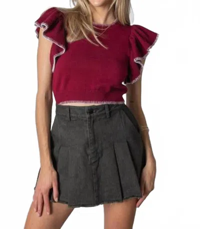 Day + Moon All The Way Cropped Sweater In Burgundy In Red