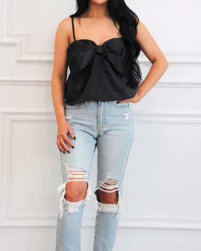 Day + Moon Atlas Satin Bow Babydoll Top In Black