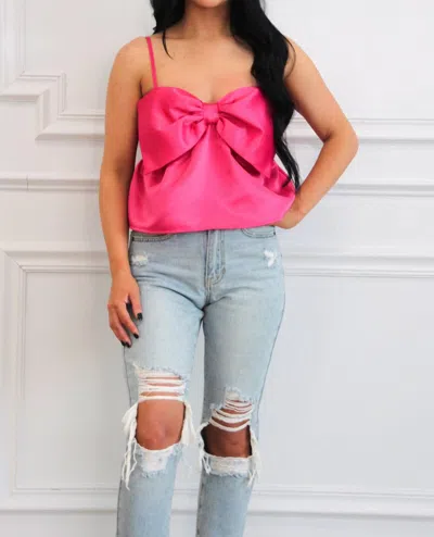 Day + Moon Atlas Satin Bow Babydoll Top In Hot Pink