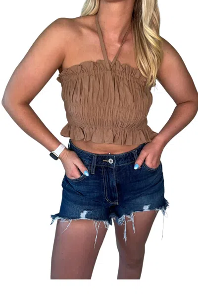 Day + Moon Avery Halter Neck Top In Brown
