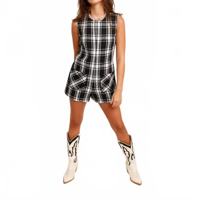 Day + Moon Berkshire Plaid Tweed Romper In Black