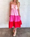 Day + Moon Poplin Tiered Midi Dress In Pink In Animal Print