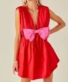 Day + Moon Bow Poplin Mini Romper In Red/pink In Red