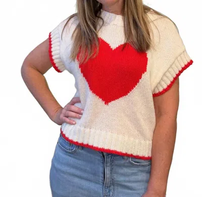 Day + Moon Box Heart Sweater In Cream/red In White