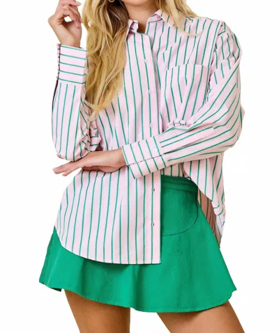 Day + Moon Button Down Baby Long Sleeve Shirt In Pink/green In Multi