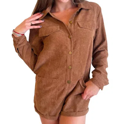 Day + Moon Button Down Romper In Brown