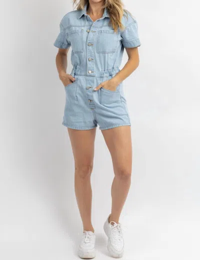 Day + Moon Button Front Romper In Washed Jean In Multi