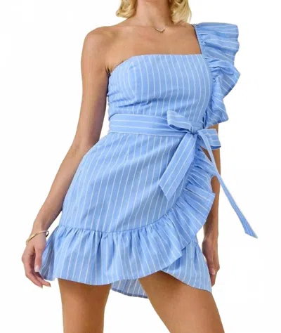 Day + Moon Call It Truth Striped Ruffle Mini Dress In Blue