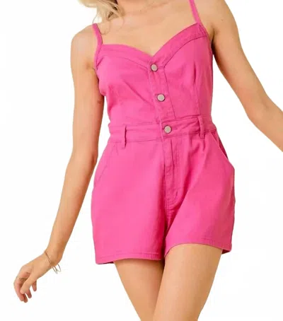 Day + Moon Cami Denim Romper In Light Pink
