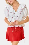 Day + Moon Candy Hearts Embroidered Top In White/red In Multi