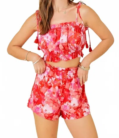 Day + Moon Chasity Floral Short Set In Red/pink