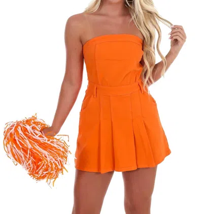 Day + Moon Cheer You On Denim Mini Dress In Sunkist In Orange