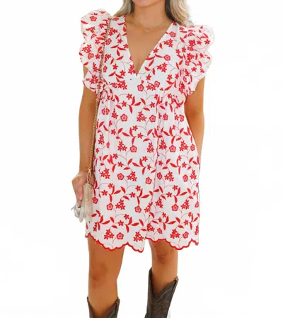 Day + Moon Cherry Blossom Dress In White/red In Multi