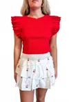 Day + Moon Cherry Embroidered Poplin Mini Skort In White In Red