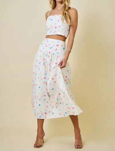 Day + Moon Coastal Print Maxi Skirt In White