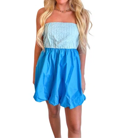 Day + Moon Color Block Strapless Dress In Blue