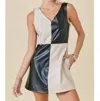 DAY + MOON COLORBLOCK FAUX LEATHER DRESS IN BLACK & TAUPE