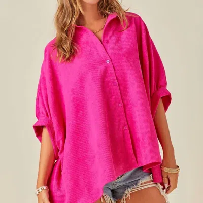 Day + Moon Cord Cutie Button Up In Hot Pink