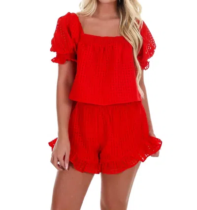 Day + Moon Country Cutie Gingham Crop Top And Short Set In Red
