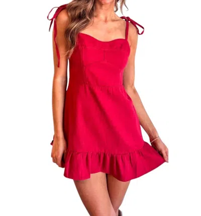 Day + Moon Country Darling Ruffle Hem Dress In Crimson In Pink
