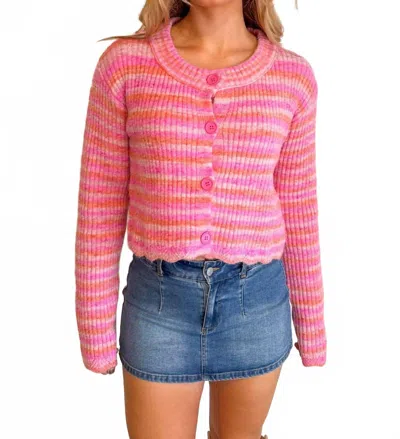 Day + Moon Cozy Ribbed Cardigan In Multi In Pink