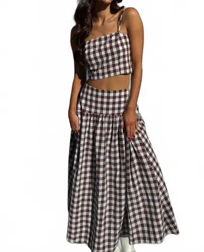 Day + Moon Crisp Gingham Maxi Skirt In Brown In Multi