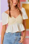 Day + Moon Crochet Babydoll Top In Ivory In Multi